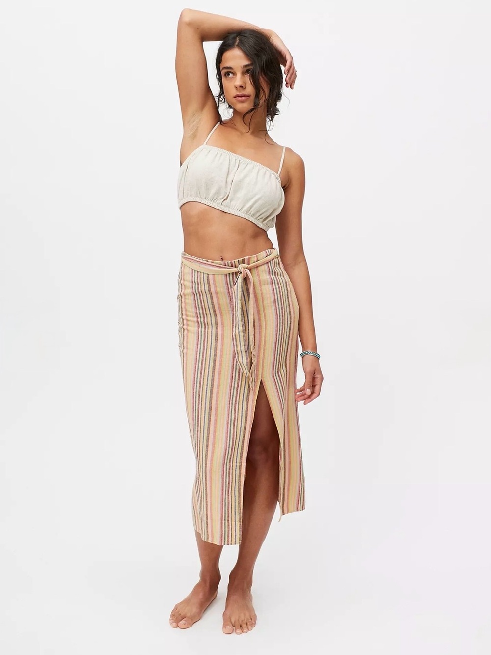 Urban Outfitters Striped Wrap Midi Skirt Small Pink Yellow Green Beach Resort